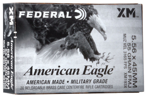 Federal XM193 5.56 Nato 55gr FMJ Ammo with free Shipping!  XM193FC