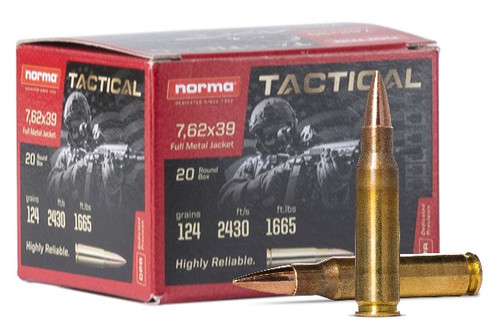 Norma tactical Brass case 7.62x39mm 123gr FMJ Ammo Ships Free