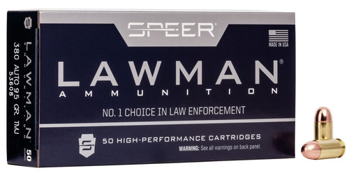 Speer Lawman 380 Auto 95gr TMJ Training Ammo with Free Shipping.  53608