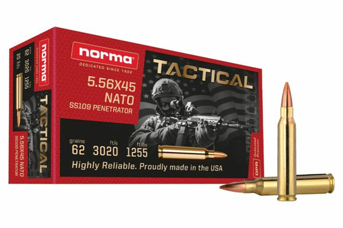 Norma Tactical 5.56 Nato 62gr SS109 Steel Tipped FMJ Ammo - Free Shipping!