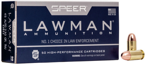 Speer Lawman 45 ACP 230gr TMJ Training Ammo with Free Shipping.  53653