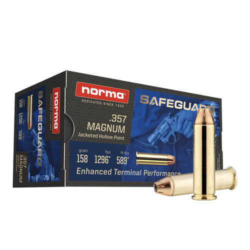 Norma Safeguard 357 Magnum 158gr JHP Self Defense Ammo.