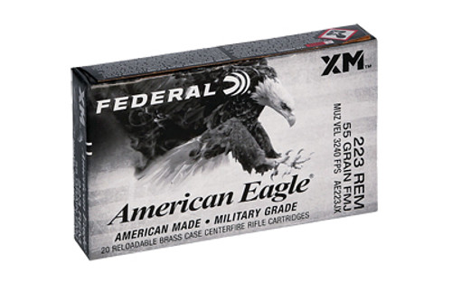 Federal American Eagle XM Military Grade 223 Rem 55gr FMJ Ammo with Free Shipping.  AE223JX