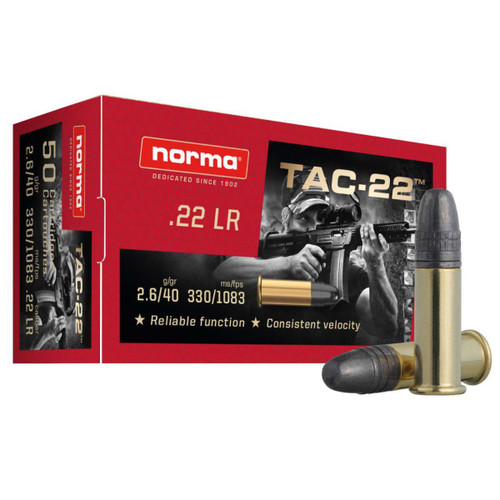 Norma Tact-22 22lr 40gr LRN Rimfire Ammo.  2425092