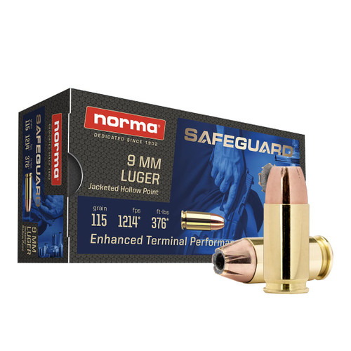Norma Safeguard 9mm 115gr JHP Self Defense Ammo.