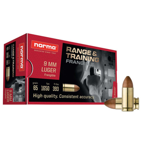 Norma Range and Training 9mm 65gr Frangible Training Ammo.