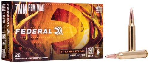 Federal Fusion 7mm Rem Magnum 150gr Fusion Soft Point Hunting Ammo.  Federal F7RFS1