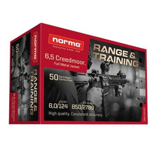 Norma Range and Training 6.5 Creedmoor 124gr FMJ Practice ammo.