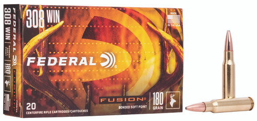 Federal Fusion 308 Win 180gr Fusion Soft Point Hunting Ammo.  Federal F308FS3