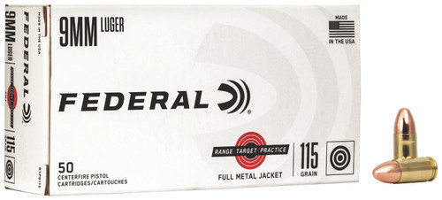Federal Range Target & Practice 9mm 115gr FMJ Training Ammo.  RTP9115