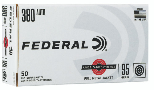 Federal Range Target & Practice 380 Auto 95gr FMJ Training Ammo.  RTP38095