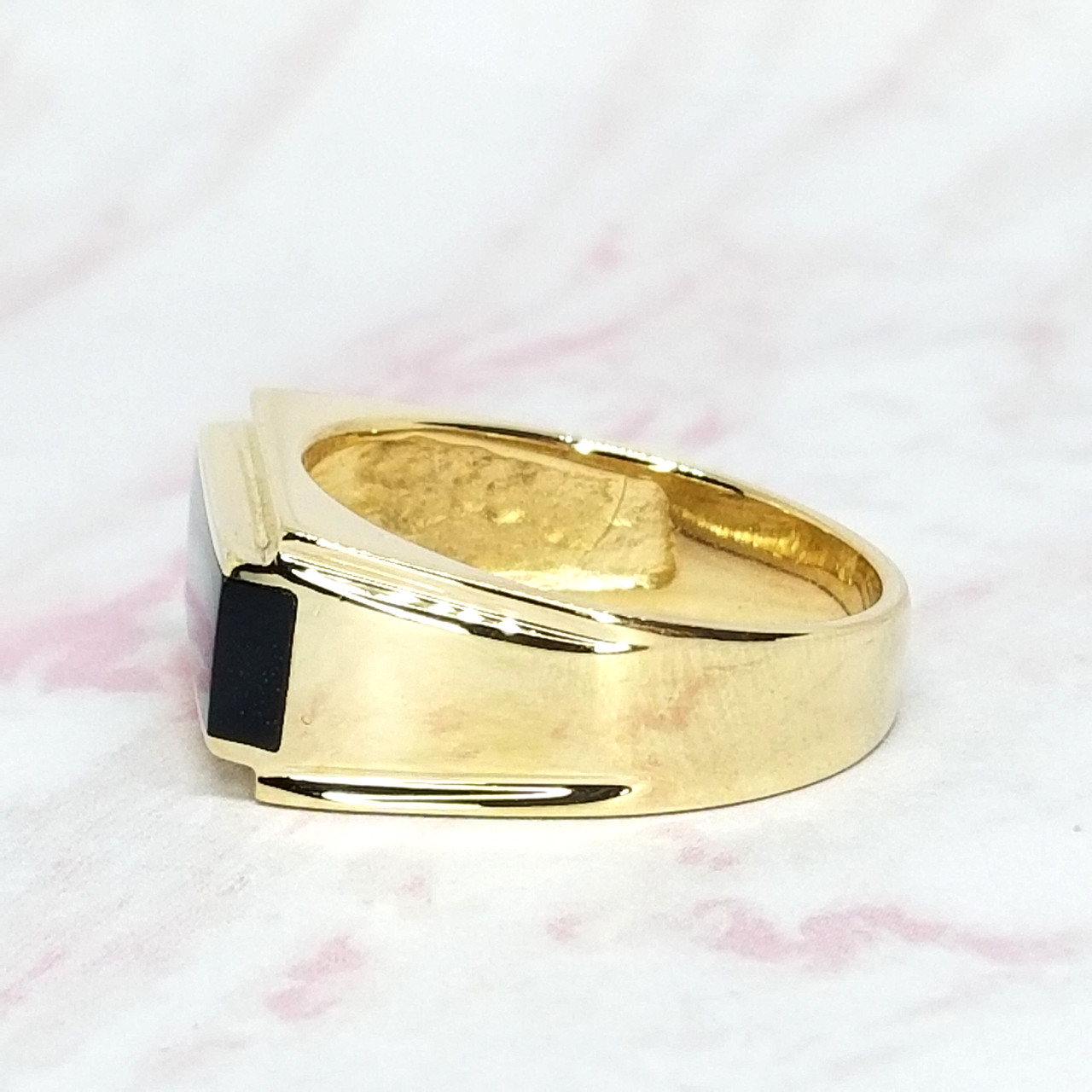 14 KT yellow gold men's black onyx ring - Jewels By Joe