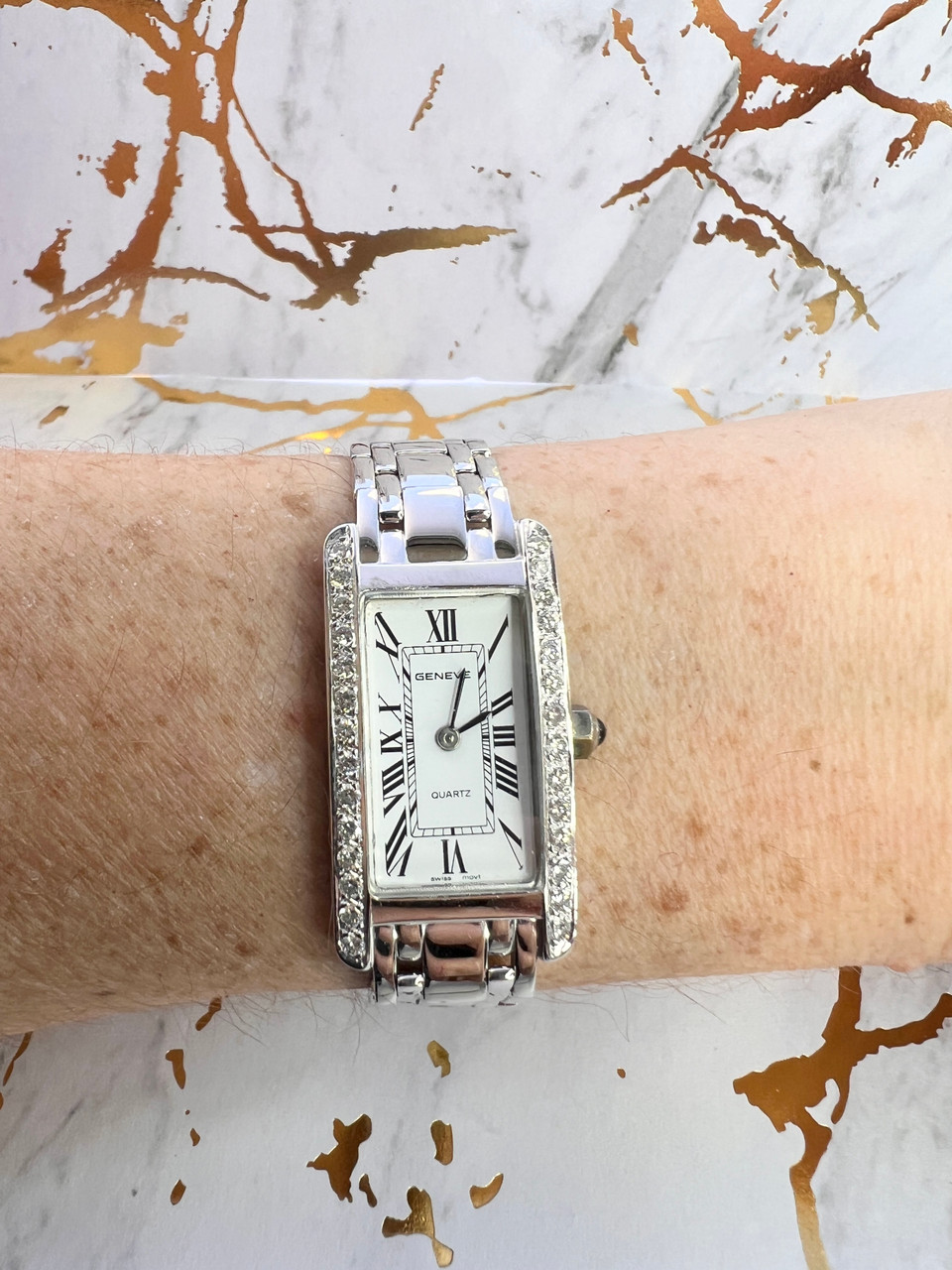 White Gold Watch Geneva Diamond Geneva Ladies 22mm Silver Gold