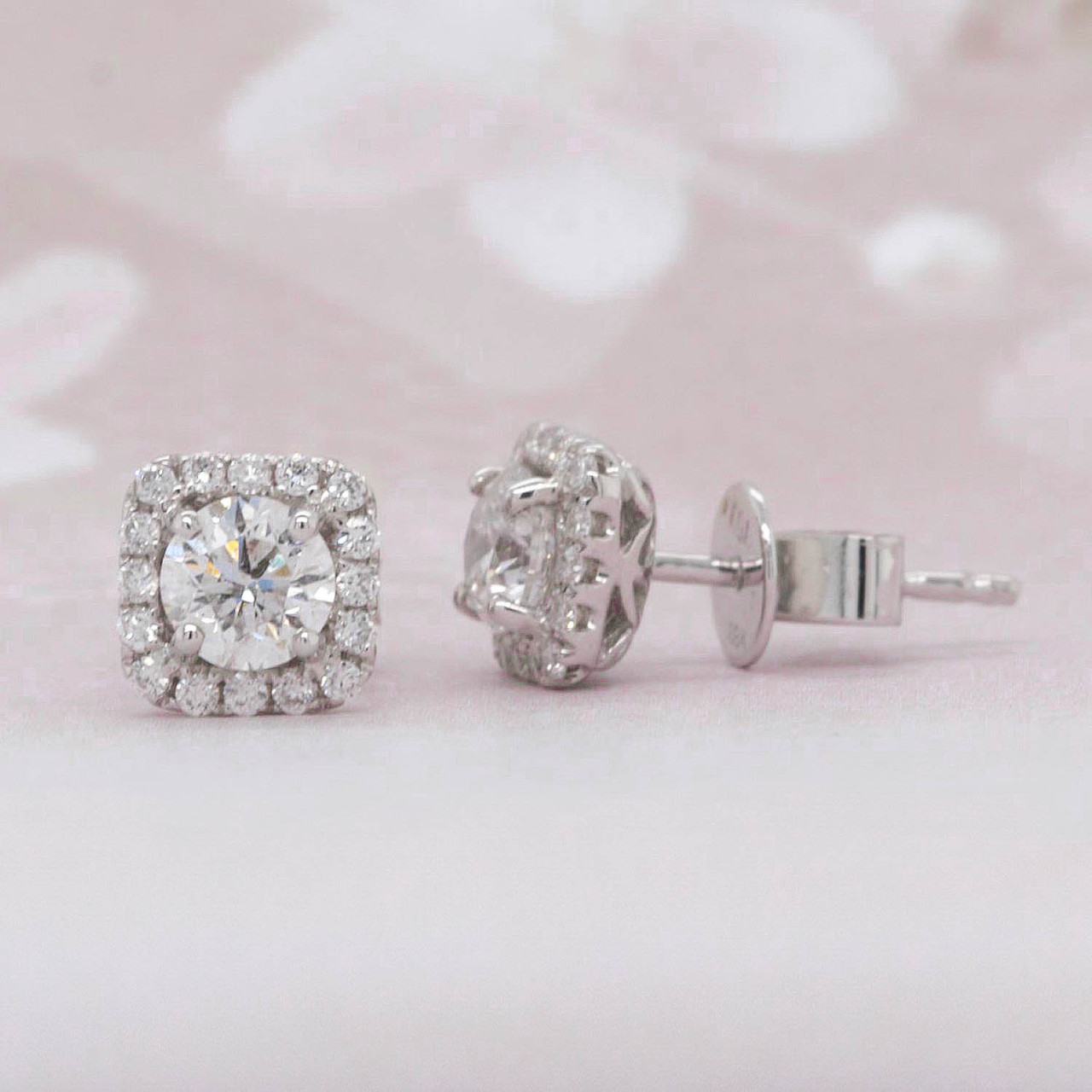 Halo Round Diamond Stud Earrings