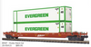 MTH Premier Evergreen containers on BNSF doublestack  car, 3 rail