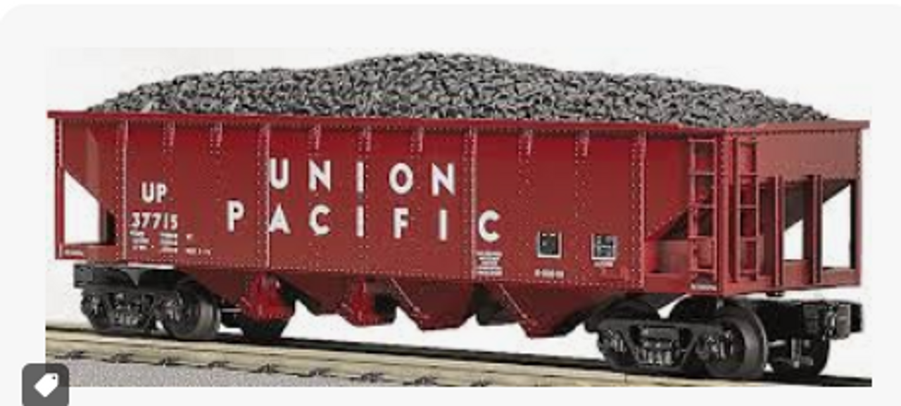 MTH Rail King UP  semi-scale 4-Bay Hopper w/ operating Coal Load, 3 rail
