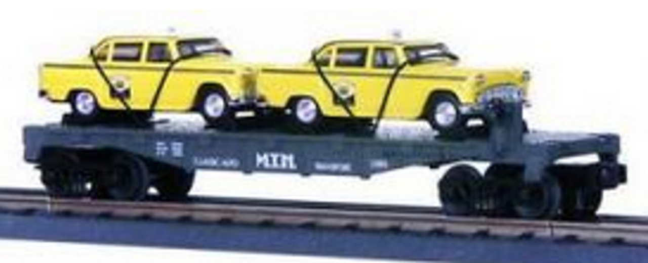MTH Railking  Auto Transport Flat Car w/ '59 Taxis, Like new condition