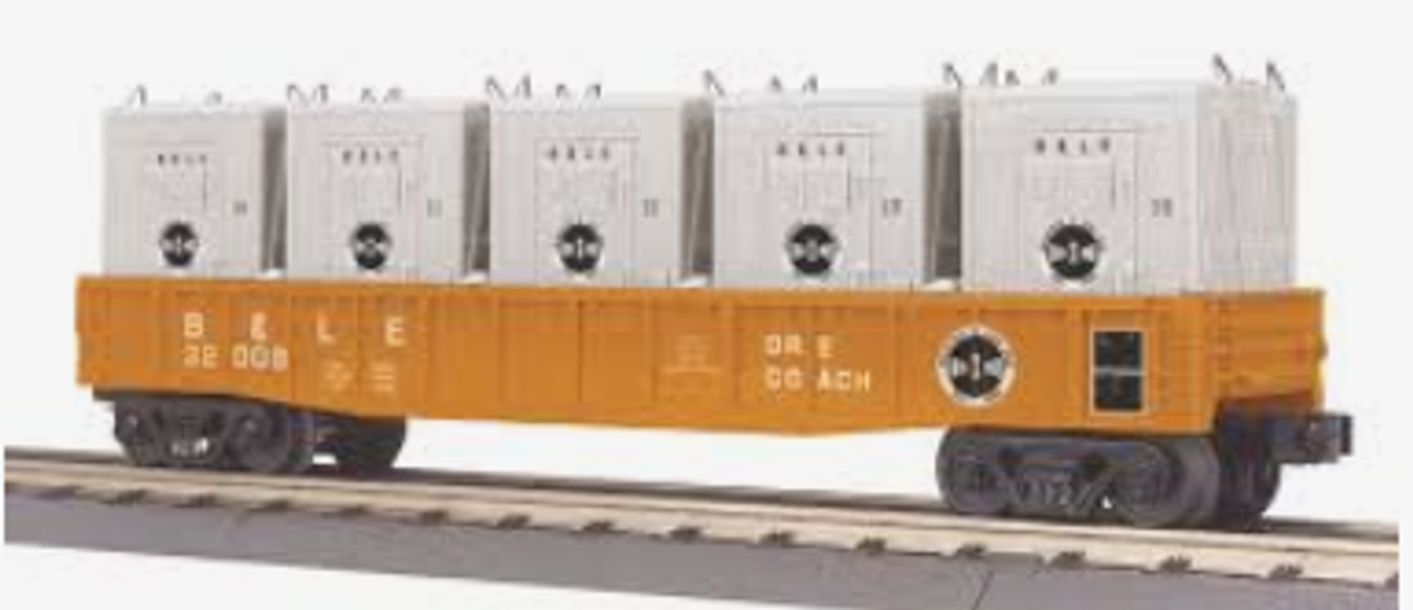 MTH Railking semi-scale B&LE Gondola  with LCL containers, 3 rail. LIKE NEW CONDITION