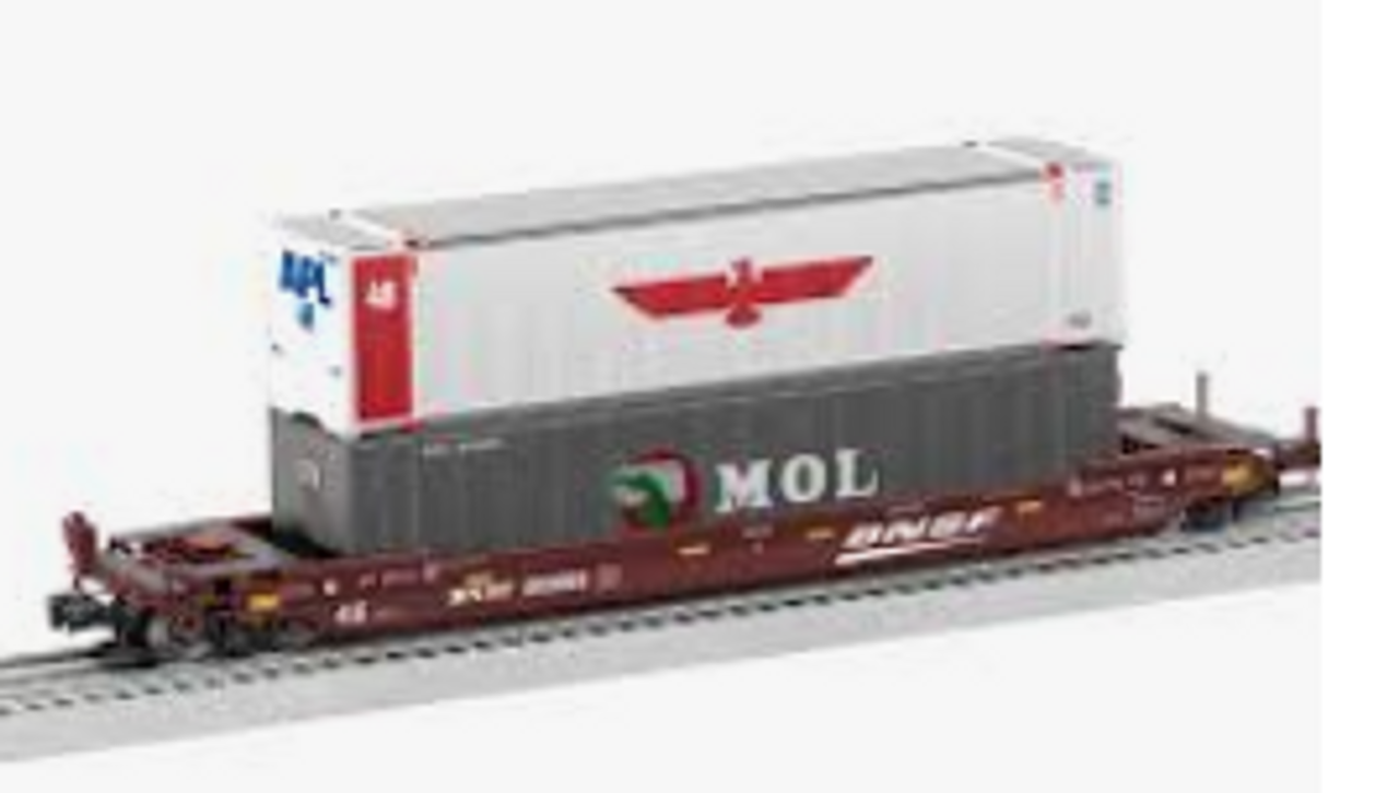 Lionel BNSF  double stack car with APL and MOL containers , 3 rail 