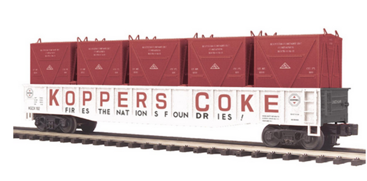 MTH Premier Koppers Coke   Gondola  w/ coke  Containers, 3 rail