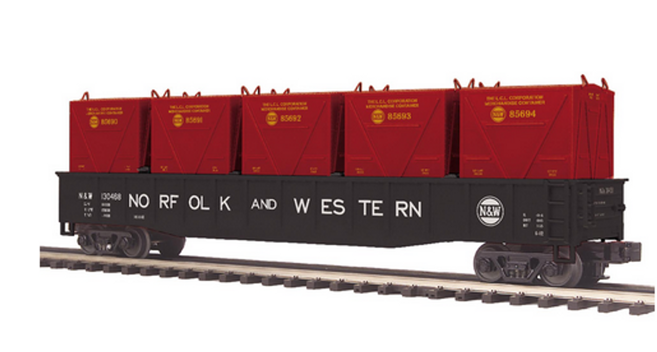 MTH Premier N&W  Gondola  w/ 5 LCL Containers, 3 rail