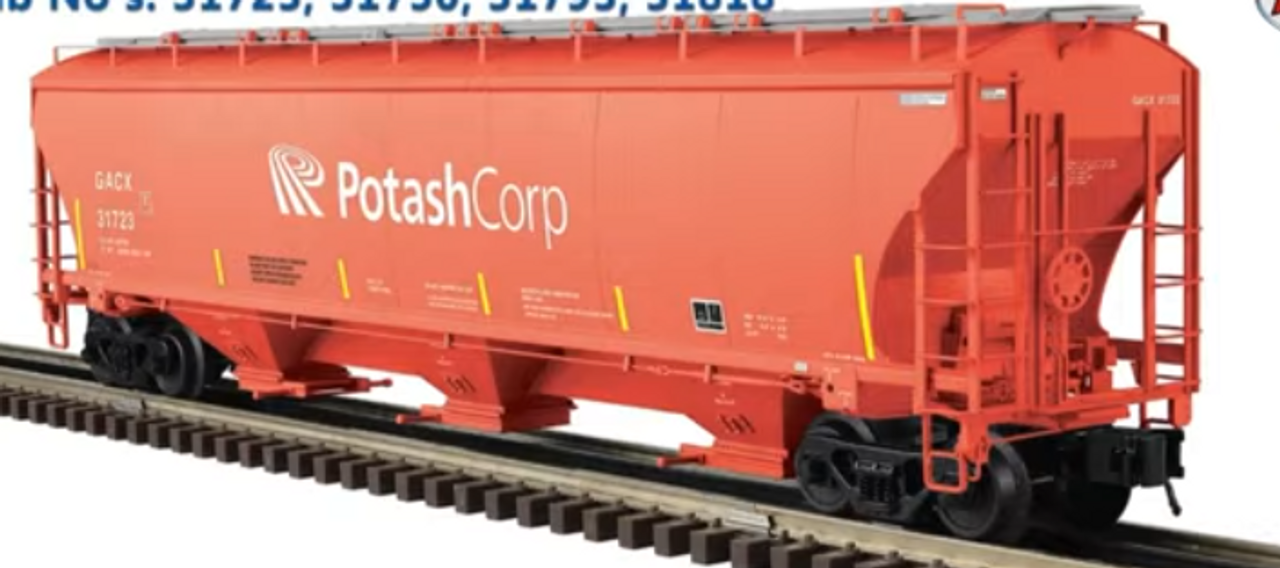Pre-order for Atlas O Potash  Trinity 5161  covered hopper, 3 rail or 2 rail