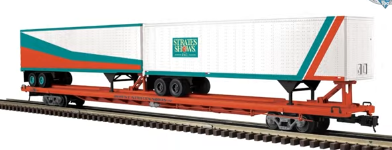 pre-order for Atlas O TTX  Strates shows  #36   89'  intermodal flat car with 2 trailers, 3 rail or 2 rail