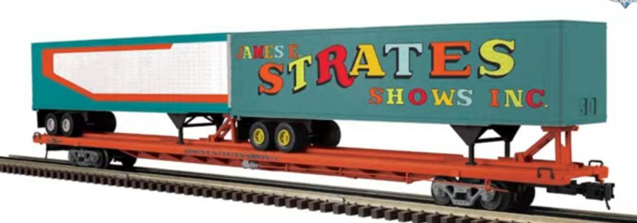 pre-order for Atlas O TTX  Strates shows  #43   89'  intermodal flat car with 2 trailers, 3 rail or 2 rail