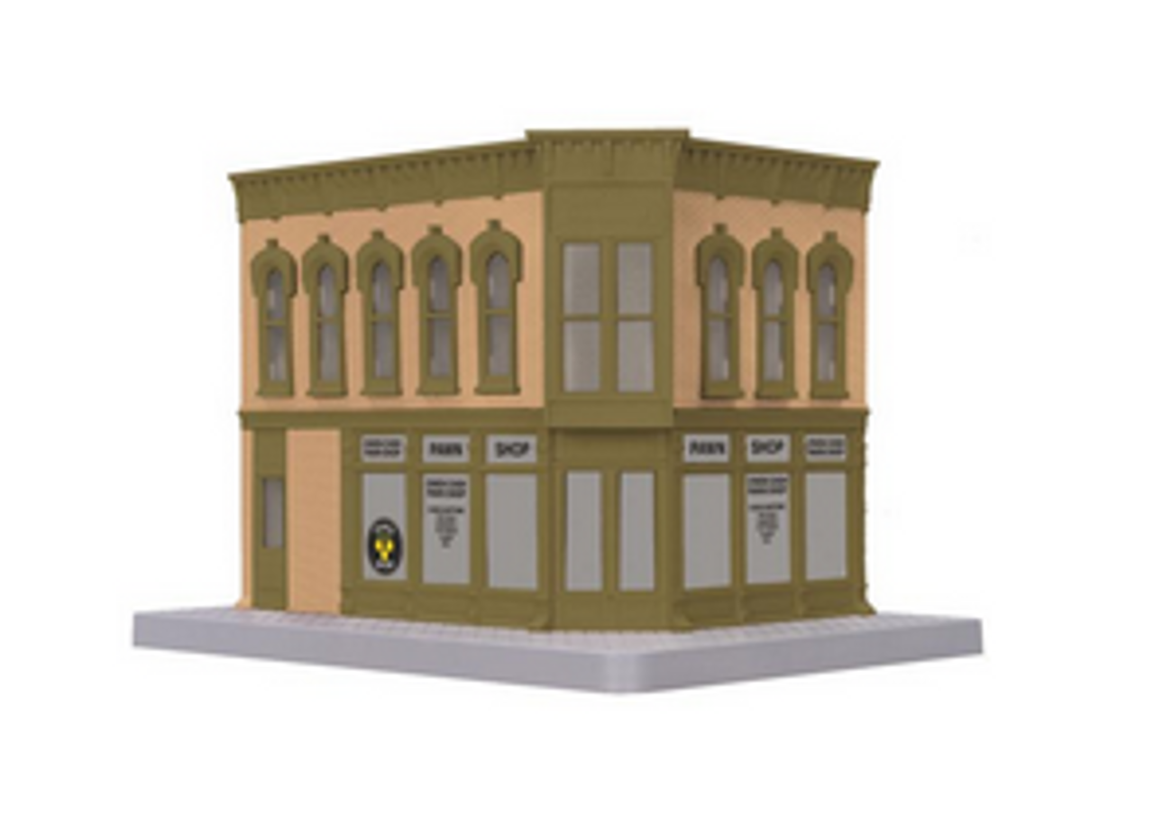 MTH  Pawn Shop  2 story  corner store building w/blinking sign