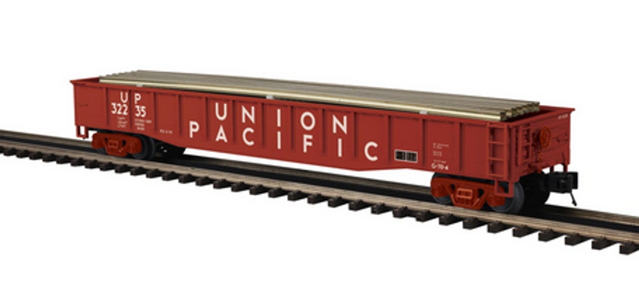 Pre-order for MTH Premier UP 50' gondola with rail load, 3 rail