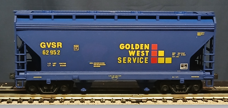 Lionel  "Standard O plus" Golden West ACF 3 bay centerflow covered hopper, converted to 2 rail