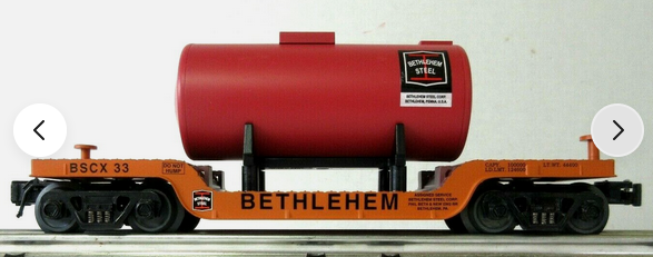 RMT Bethlehem Steel Depressed center flat car with load, close to scale size 3 rail
