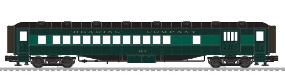 Pre-order for Lionel  O gauge Reading (2 tone green) set of 2 72' commuter passenger cars, (set A)