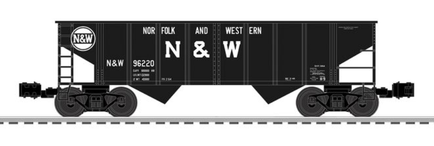 Pre-order for Lionscale  Pack of 3 N&W  (Half Moon) 2 bay Ribbed Side hopper cars,  3 rail,Convertable to 2 Rail