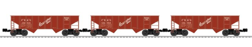 Pre-order for Lionscale  Pack of 3 CB&Q 2 bay Ribbed Side hopper cars,  3 rail,Convertable to 2 Rail