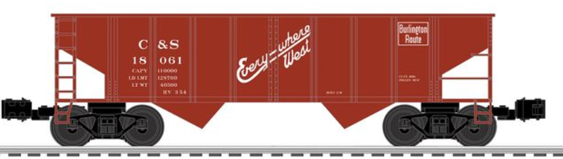 Pre-order for Lionscale  Pack of 3 CB&Q/C&S 2 bay Ribbed Side hopper cars,  3 rail,Convertable to 2 Rail