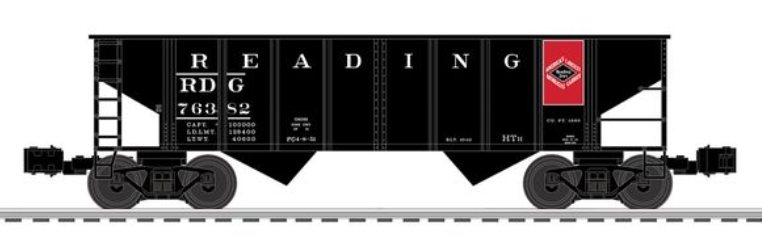 Pre-order for Lionscale  Pack of 3 Reading (Anthracite) 2 bay Ribbed Side hopper cars,  3 rail,Convertable to 2 Rail