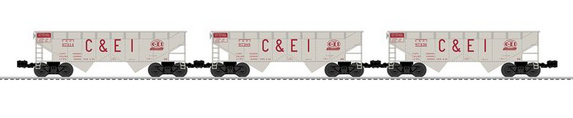 Pre-order for Lionscale (fmr weaver) 3 car set of C&EI  (gray) 2 bay offset hopper car , 3 rail convertible to 2 rail