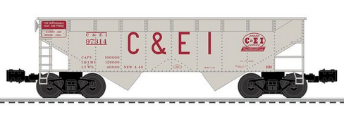 Pre-order for Lionscale (fmr weaver) 3 car set of C&EI  (gray) 2 bay offset hopper car , 3 rail convertible to 2 rail