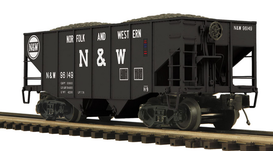 MTH Premier N&W 2-Bay Fishbelly Hopper w/Coal Load, 3 or 2 rail