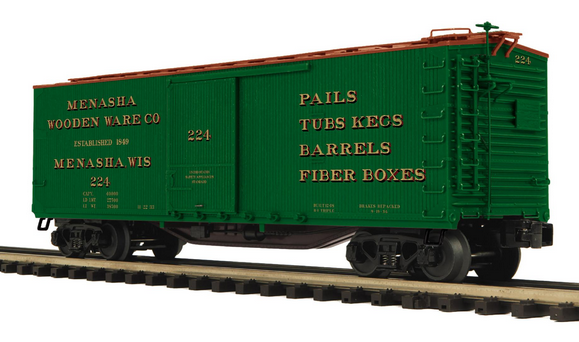 Pre-order for MTH Premier Manasha Wooden Ware double sheathed  40' box car, 3 rail or 2 rail