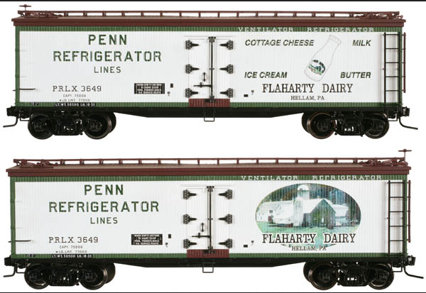 Atlas O  Special Run Flaharty Dairy  40'  wood reefer,  3 rail or 2 rail