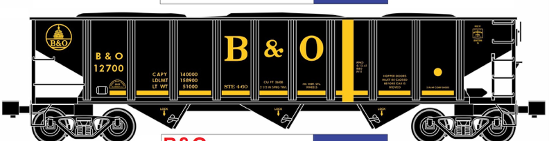 RMT B&O 70-ton 3-Bay Hopper w/coal load, 3 rail