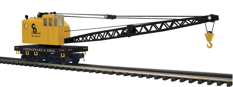 Pre-order for MTH Premier Chesapeake & Ohio American Crane car with Matching 60' flat car, 3 rail