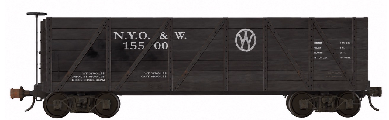 Pre-order Special Run MTH Premier NYO&W composite  drop bottom 40' gondola, 3 rail or 2 rail