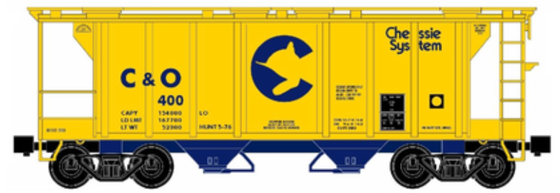 Case  of 6 RMT Chessie C&O 2-Bay Covered Hopper car , 3 rail, Shipping Sept 4th