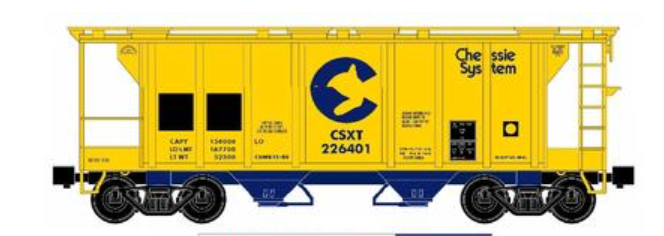 Case of 6 RMT Chessie CSX 2-Bay Covered Hopper car , 3 rail, Shipping Sept 4th