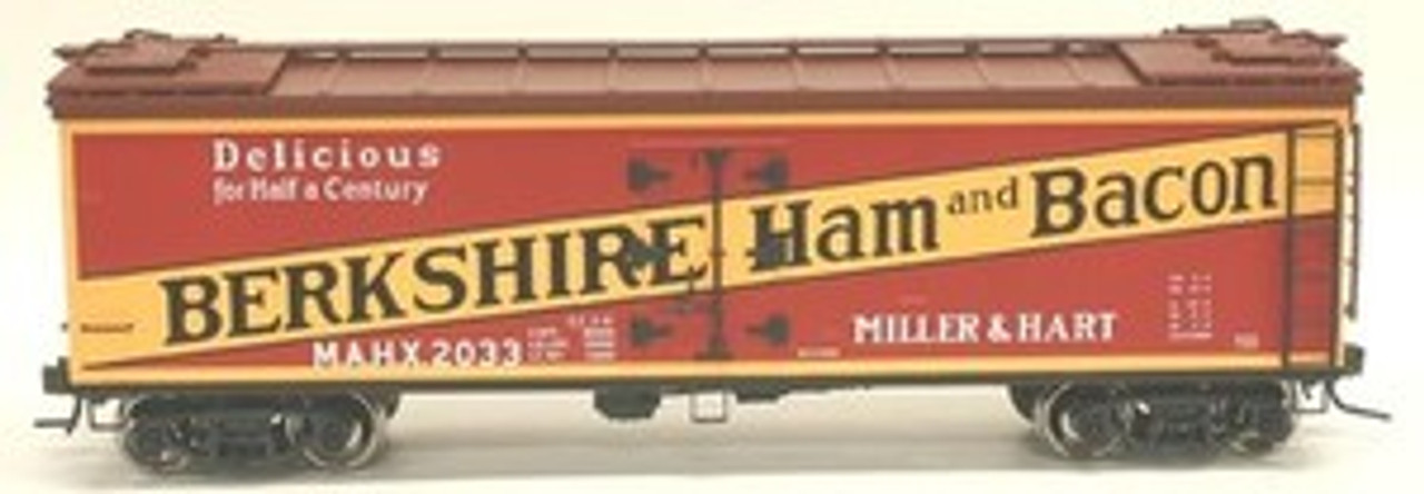 Atlas O Berkshire Ham and Bacon 40' wood reefer, 3 rail or 2 rail