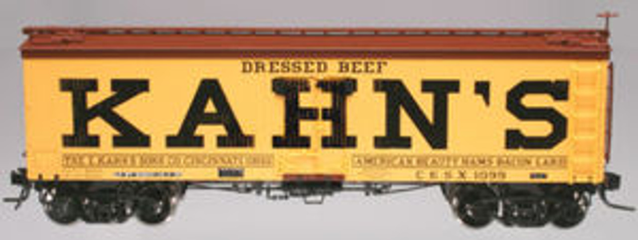 Atlas O  Kahn's  (large letters)  36' wood reefer,  3 rail or 2 rail