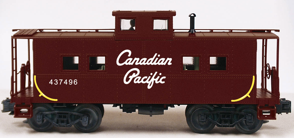Weaver CP (maroon) center cupola caboose, 3 rail with interior and lights